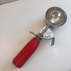 Miracle Stainless Ice Cream Scoop Red Handle Vintage Kitchen Tool Pat Pend